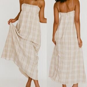 Sabo Skirt Azaria Maxi Dress in Beige Plaid Size Small US 4 Babydoll